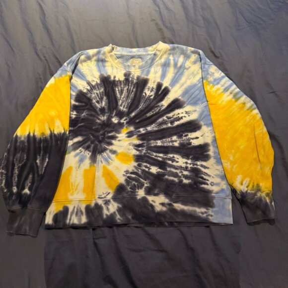 Aritzia TNA Cozy Fleece Tie-Dye Crewneck Sweatshirt Medium Blue Yellow - Picture 5 of 5